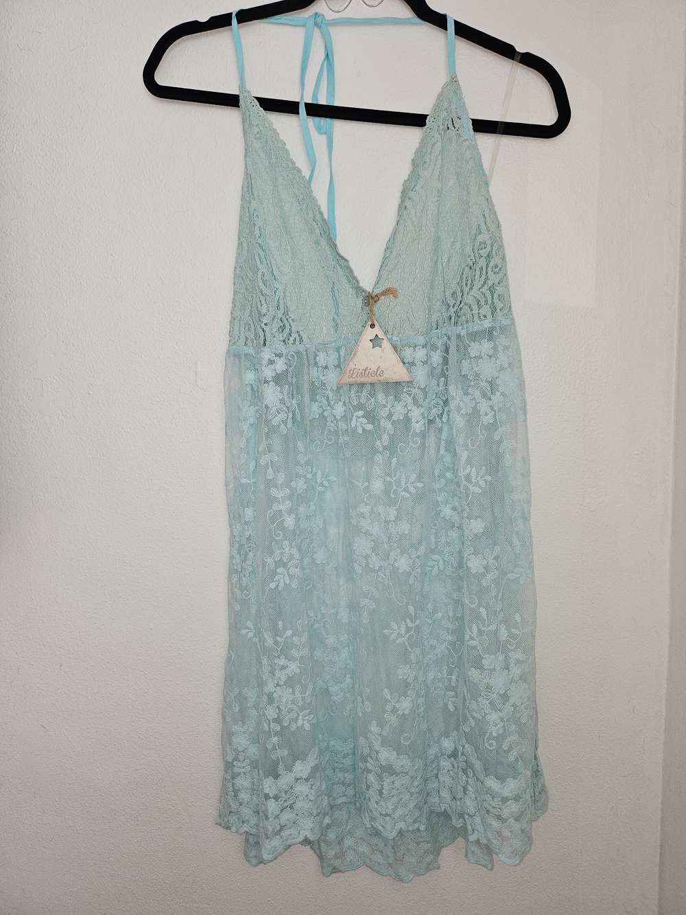 Y2k sheer mint green babydoll dress  intricate floral lace NWT Fairy